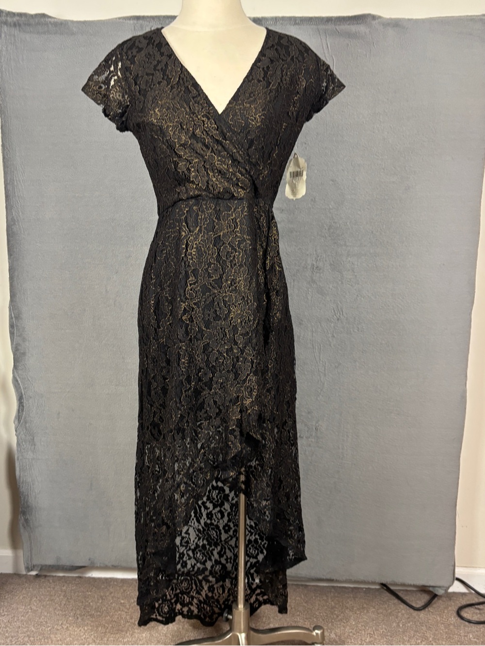 Altar’d State Black Lace Wrap Midi Dress - Elegant Evening Style